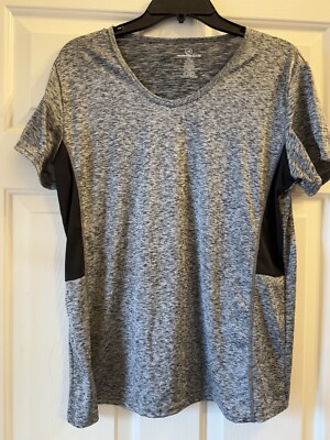 Real Essentials Women s Athletic T-shirt Heather Gray Side Black Stripe X-Large