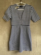 ZARA Casual Dress Size M Womens Navy Striped Short Sleeve