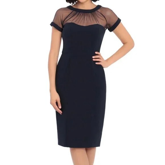 illusion yoke crepe cocktail dress Maggy London Illusion Yoke Crepe Cocktail Dress in Navy at Nordstrom, Size 6