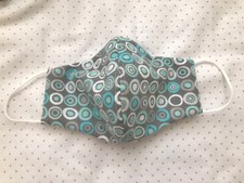 Handmade Face Mask filter pocket and flexible nose bridge gray white teal circle