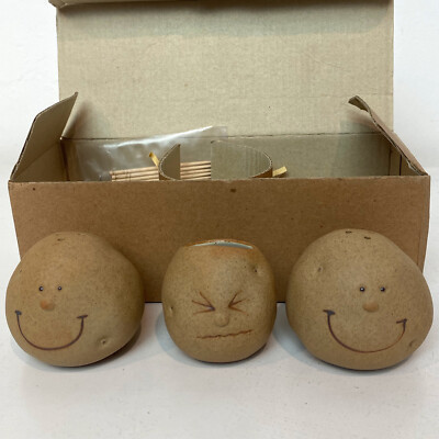 Vtg 1980s Hand Painted Ceramic Japan Kato Kogei Potato Kun Salt Pepper Shakers
