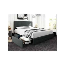 Platform Bed Frame with 4 Storage Drawers&Adjustable Headboard, Light/Dark Grey