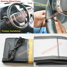 Diy Pu Leather Soft Steering Wheel Cover With Needles Thread Anti-slip M Black