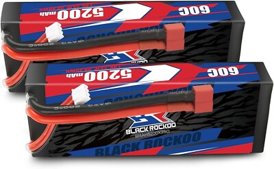 TWO PACK! NEW 2S 7.4V 5200mAh 60C RC LiPo Battery Hard Case Deans Plug 1/8 1/10