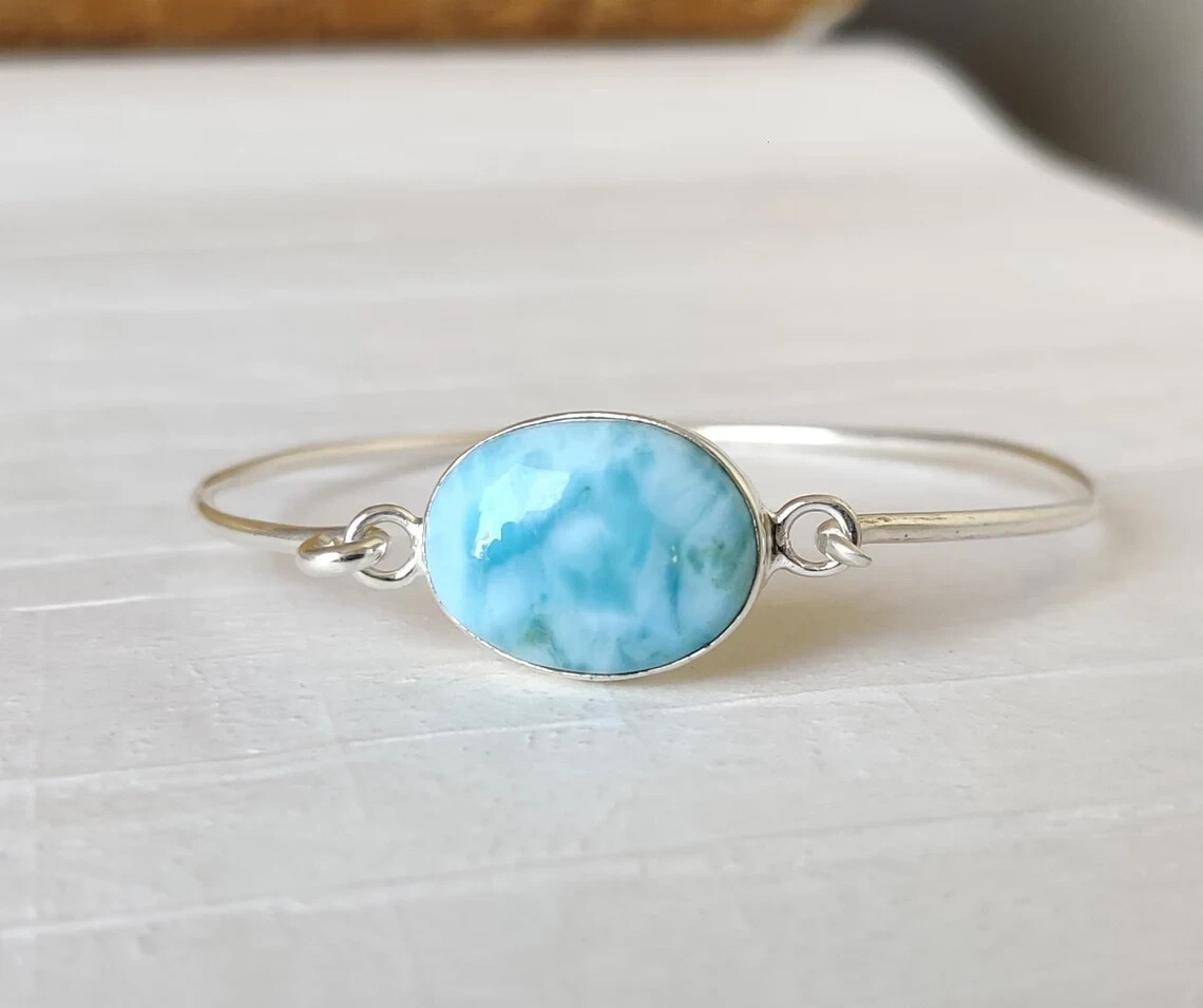 Braccialetto Fatto A Mano Con Pietra Preziosa Larimar: Gioiello Importante In Argento Sterling 925 - Italia