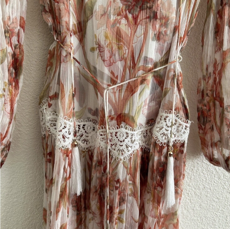 Zimmermann Oleander Floral Crinkled Slouch Silk Midi Dress Size 0 (4)