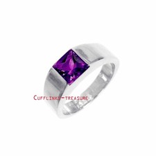 Natural Amethyst Gemstone with 925 Sterling Silver Ring For Men's