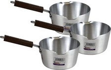 Aluminium Milk Pan 3 X 17.5cm Saucepan Boiling Tea Pan Wooden Handle Cookware