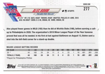 2021 Topps Wal-Mart Gold Stars Alec Bohm RC #277 NM/MT