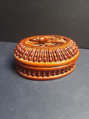 Vintage African Wicker Wood Woven with bead Lidded Trinket Box dc7