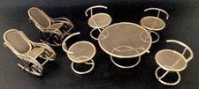 Lot 7 Vintage Brass Miniature Doll House Furniture Rocking Chairs Table MCM Mesh