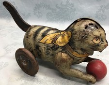 VTG Working Marx Rare Color Tin Litho CAT w/ BALL Tail Lever Action USA No Ears