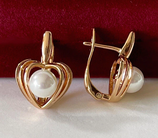 Luxus Herz Ohrringe Perlen Creolen 750er Gold 18K vergoldet Damen - Bild 4 von 4