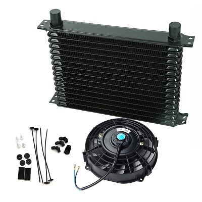 7'' Fan + 15 Row Fit For Universal Aluminum Engine Transmission Oil Cooler Kit