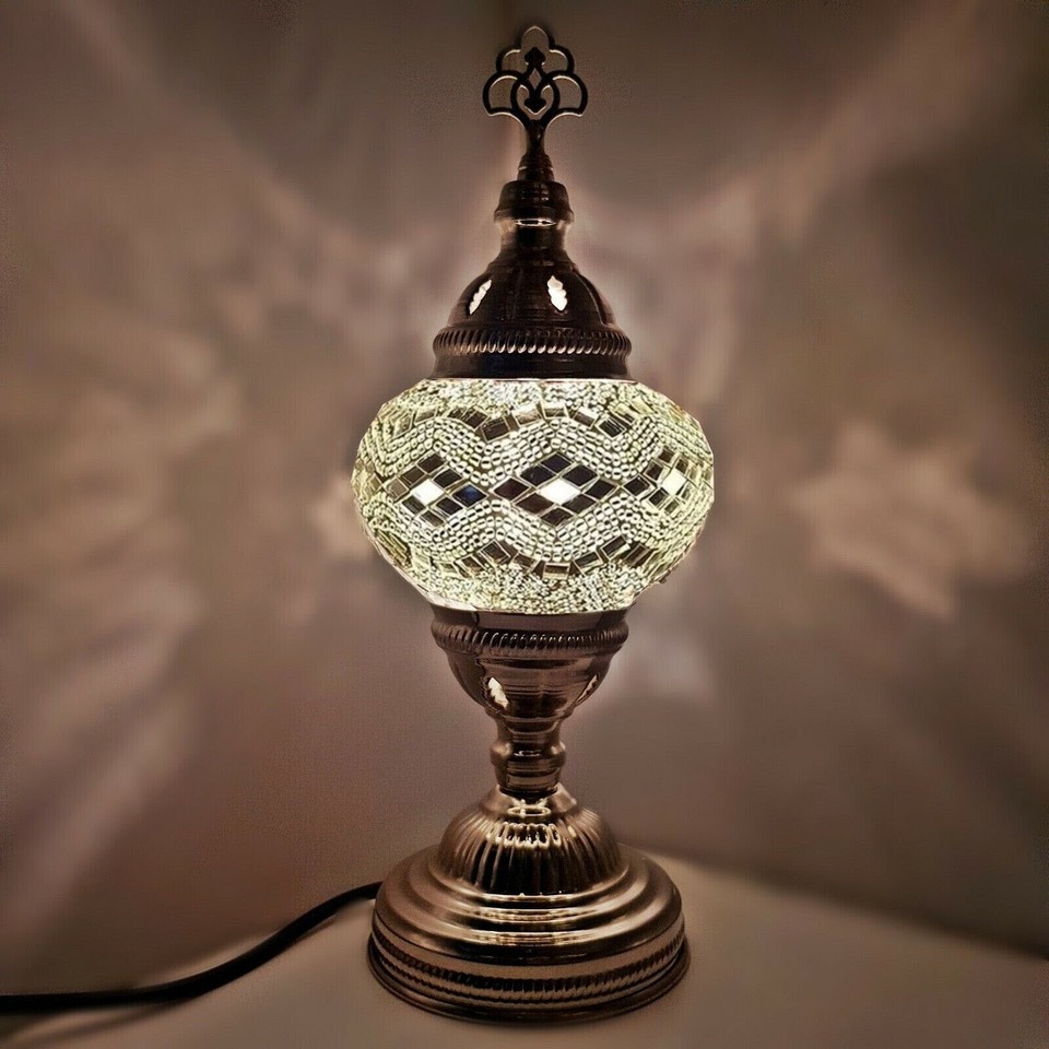 SILVER MOSAIC TABLE LAMP GLOBE HANDMADE GLASS MOROCCAN TURKISH HOME ...