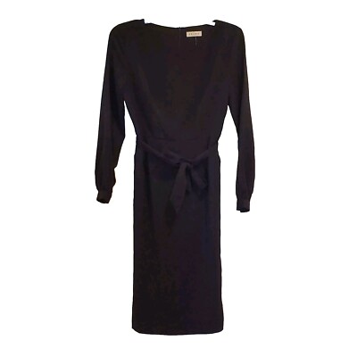 Bohme Black Sheath Midi Dress Women's Size Small Long Sleeves Tie Waist NWT  | eBay