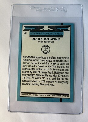 Mark McGwire Donruss Diamond Kings No. 1 Rookie 1987 ERROR