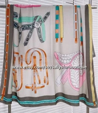 Sallys 80% Cashmere & 20% Silk Wrap Scarf Belt Saddle Print Square Shawl 53"