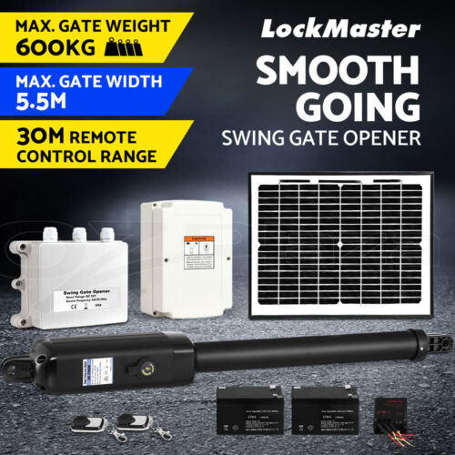 LockMaster Swing Gate Opener Automatic Full Solar Power Kit Remote Control 600KG - Picture 1 of 11