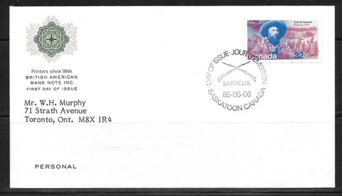 Canada 1985 - #1049 Gabriel Dumont FDC - British American Bank Note Cachet