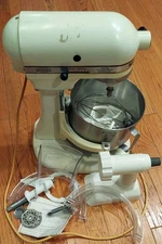 Vintage Hobart KitchenAid K5-A Lift Stand Mixer 10 Speed White W/ Attachments 