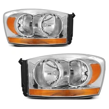 Headlamps For 2006-2008 Dodge Ram 1500 2500 Amber Cab Models Chrome Headlights