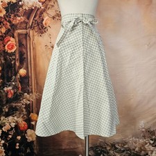 Vintage 1970s Wrap Skirt Whistle Stop Gingham Tan White A-Line Midi Bow Tie USA