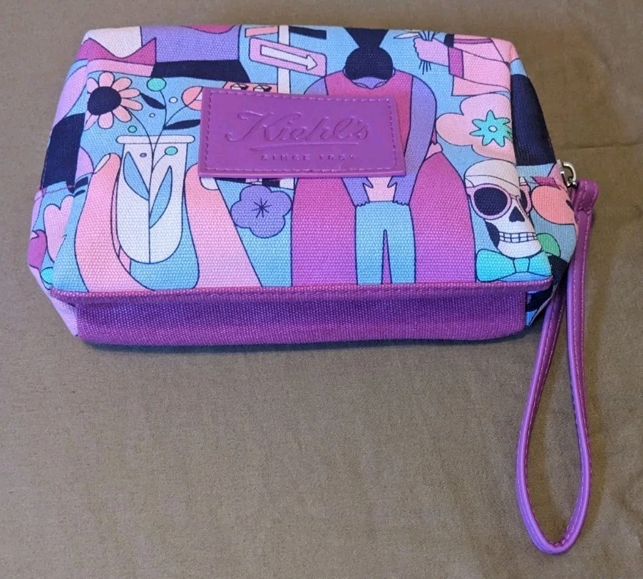 Kiehl's Logo Fabric Zip Top Cosmetic Makeup Bag Pouch Wristlet Toiletry Travel - Image 2 of 4