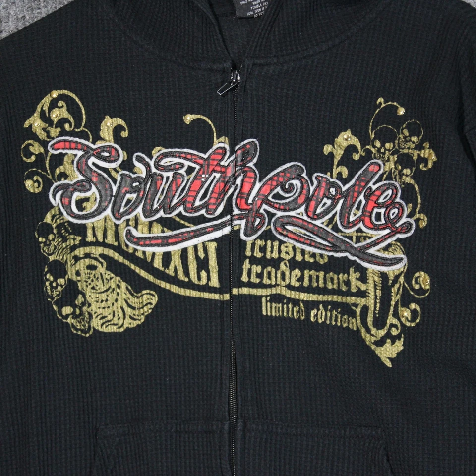Moletom com capuz Southpole zíper completo infantil L preto edição limitada grunge Y2K - Imagem 3 de 4