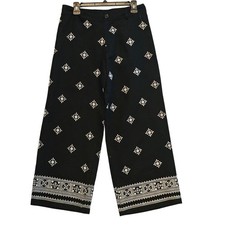Elie Tahari Black Wide Leg Embroidered Linen Blend Pants Size 8 NWT