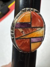 Handcrafted Sterling and Spiny Oyster Inlay Ring Size 9 READ