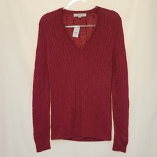 NWT Loft Raspberry Cable Knit V Neck Pullover Sweater Classic Preppy Wmn's M