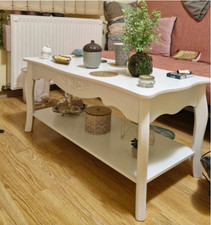 Vintage Coffee Table French Style Furniture White Living Room Wood Storage Shelf