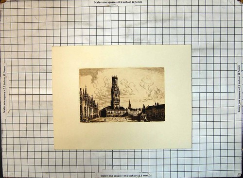 Original Old Antique Print Street Scene Church Cathedral Architecture