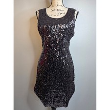 EXPRESS Black Sequined Low Back Mini Dress Sz L Bodycon Glam Party Night Out