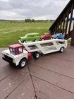 Vintage Mighty Tonka Car Carrier Pressed Steel Toy Truck Jeep Volkswagen VW Bug