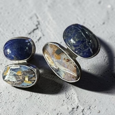 Rebecca Collins Sterling Lapis Boulder Opal Earrings Signed 32g Southwest