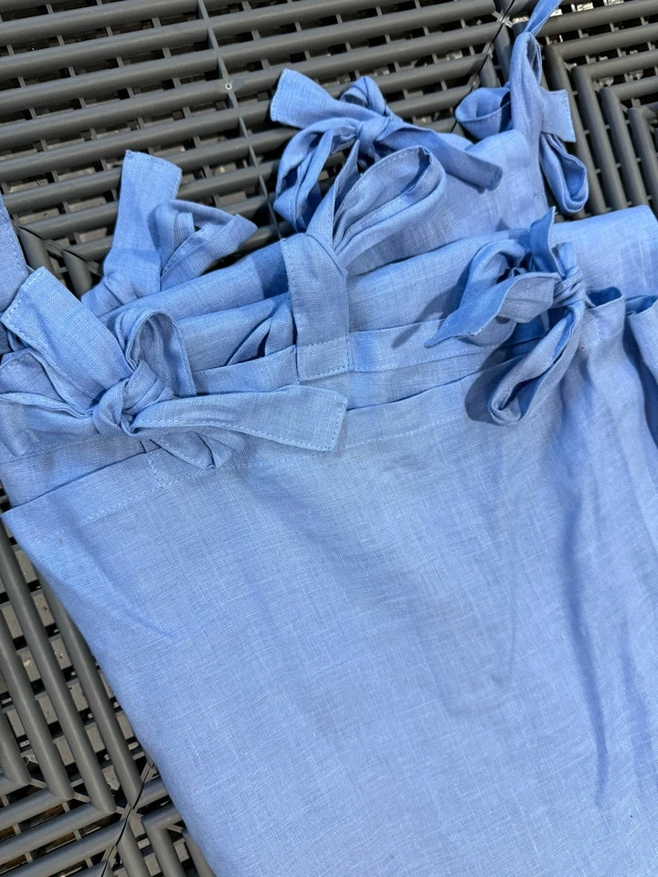 Pottery Barn Kids Blue Linen Curtain Panels with Tie Tops – 44”x63” – Set of 2 - Image 3 of 4