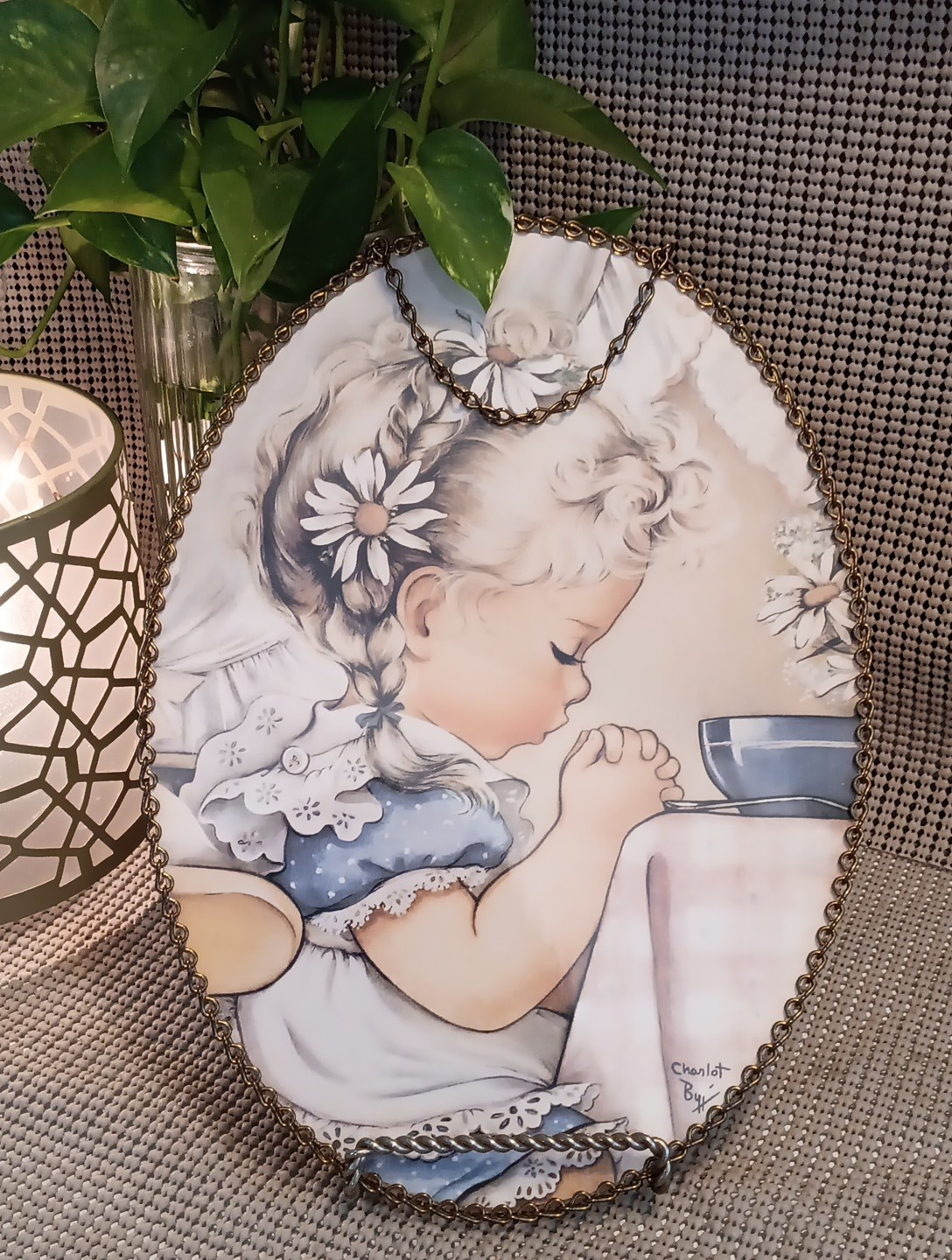 Vintage Grace Before Meals Chain Link Frame Flue Cover by Gallery Graphics