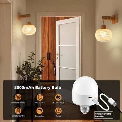 Set Of 2 Battery Operated Rechargeable Wall Sconces – Bamboo & Rattan Farmhouse Boho Style, Dimmable, 12 RGB Colors, Remote Control, Timer, Non-Wired For Bedroom & Living Room