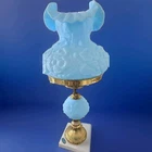Vintage Fenton Light Blue Satin Poppy Student Lamp