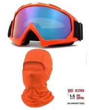 Dirt Bike Motorcycle Goggles with Balaclava Face Cover, Orange Colorful Blue