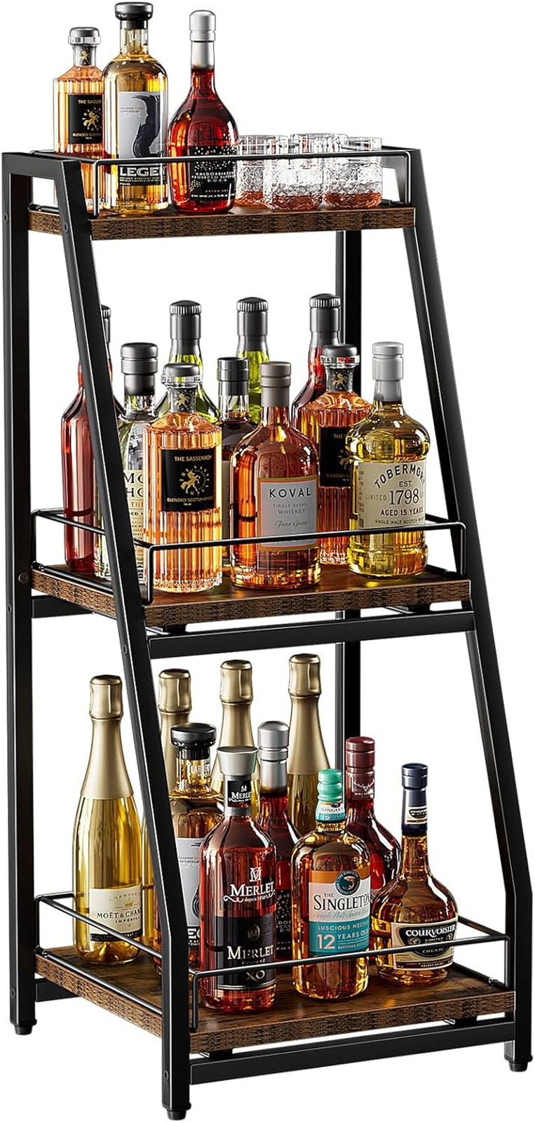 Scaffale Porta Bottiglie Whisky e Vino | Mobile Bar Casa 3 Livelli