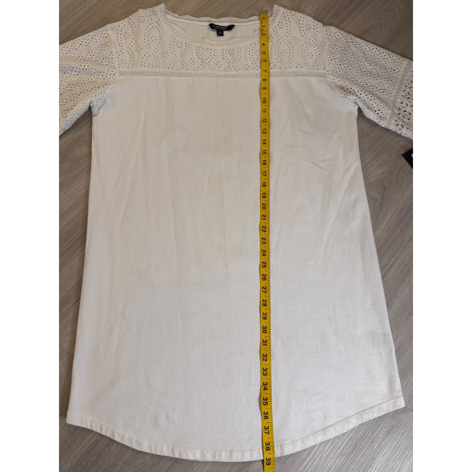 Lauren Ralph Lauren Womens XL White Eyelet Lace Yoke Short Sleeve Knit Top NWT thumbnail 9