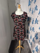 F&F Floral Smock Dress Black Multicolour UK 12 Short Sleeve Spring Summer