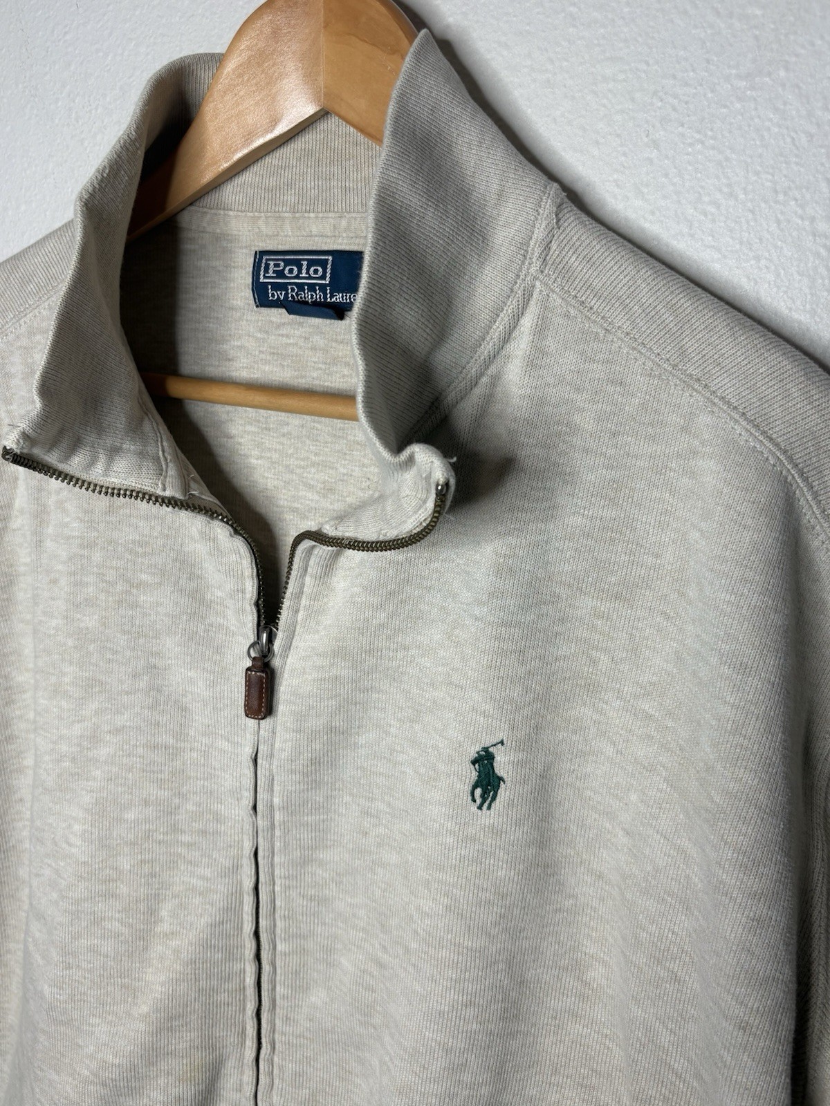 Polo Ralph Lauren uomo maglione giacca grande marrone full zip tasche verde pony