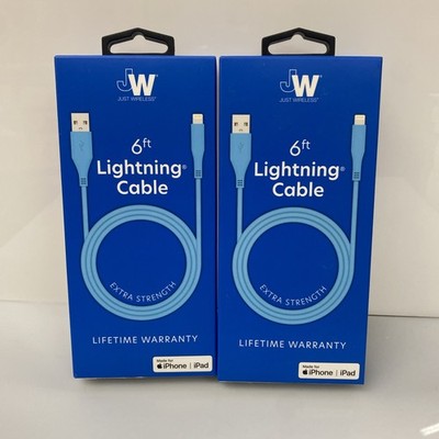 2X Just Wireless 6ft Lightnin Cable Extra Strength Light Blue