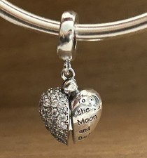 S925 Sterling Silver Openable Heart Dangle Charm I Love You To The Moon Daughter