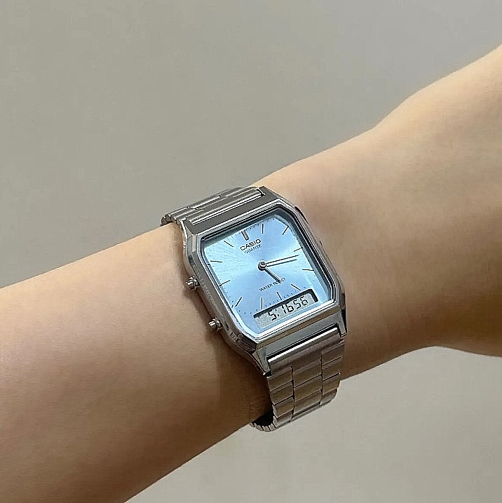 Casio AQ-230A-2A2MQY Dual Time Retro Digital Watch Blue Dial