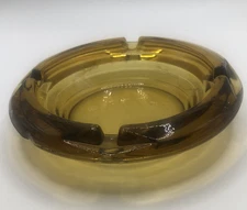 Vintage Mid Century Small Amber Glass Round Ashtray